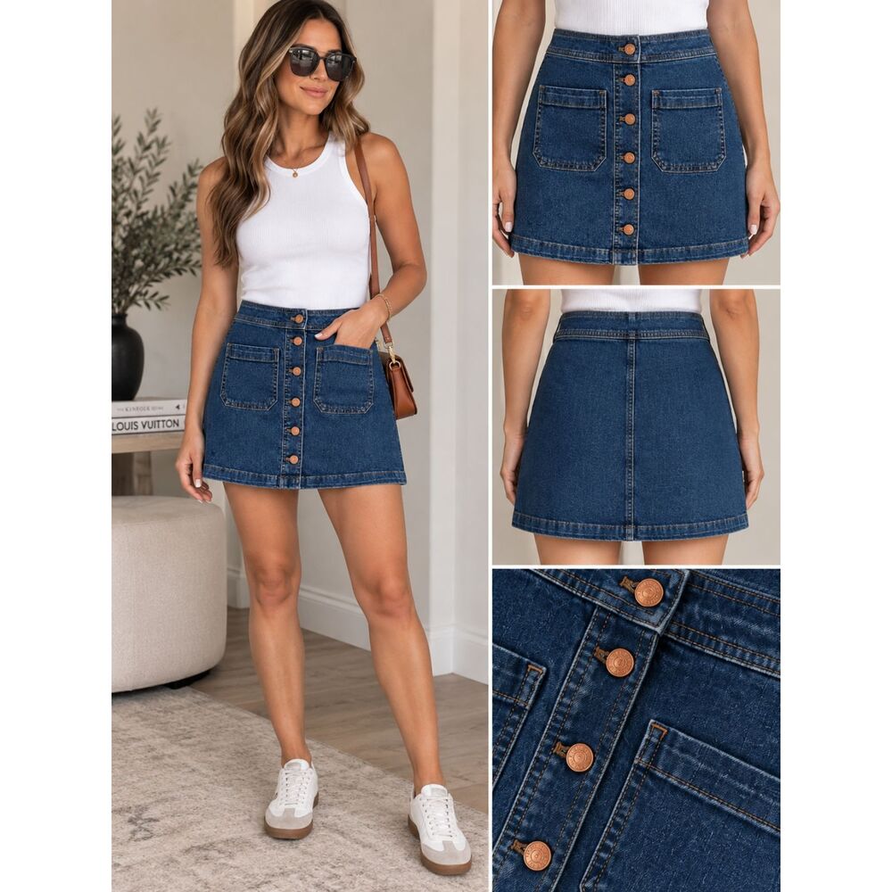 Madewell Blue Denim Button Front Skirt